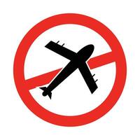 Airplane and prohibition mark. Prohibited to travel. Flight cancellation. vector