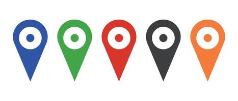 Colorful map pin icon set. Indicate map location. vector