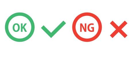 OK mark and check mark, NG mark and cross mark icons. vector