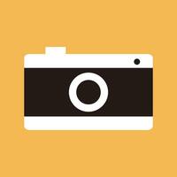 An illustration of a camera with an orange background. vector