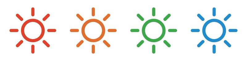 A set of colorful sun icons. Brightness control. vector