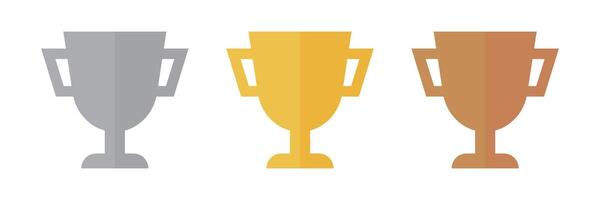 Gold, silver and bronze trophy cup set. Sport event. vector