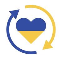 Ukrainian flag with rotating arrow and heart symbol. vector