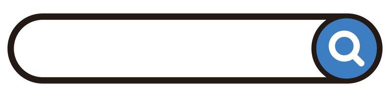 A search bar with rounded corners and a blue magnifying glass search button. vector