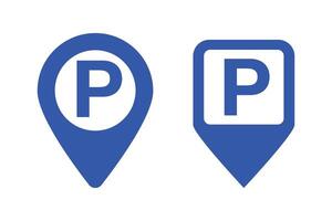 Parking sign map pin icon set. Parking lot location information. vector