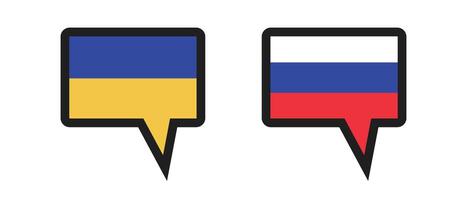 Ukrainian and Russian flags in the shape of a balloon. vector
