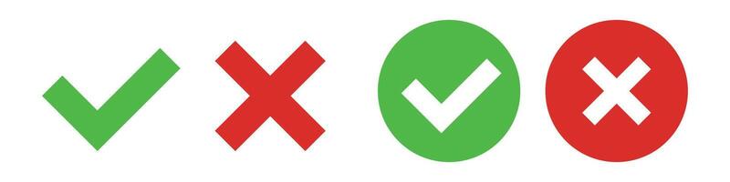 Check mark and cross mark icon set. vector