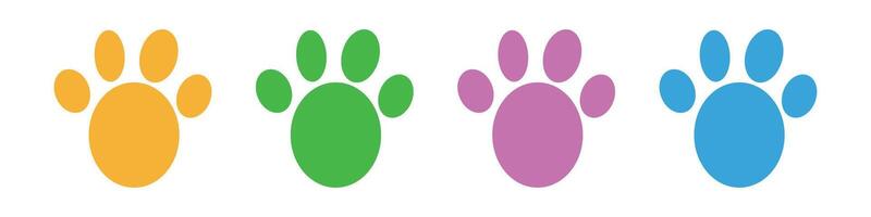 A set of colorful paw icons. Dog and cat footprints set. vector