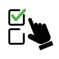 Hand icon with checkbox and index finger to click. vector
