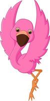 Cartoon Flamingo Standing with Wings Raised in Excitement vector