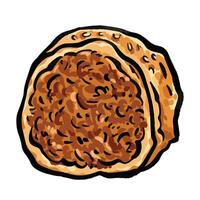 Round beef floss bread food illustration isolated on square white background. Simple flat roti abon sapi cartoon art styled drawing. vector