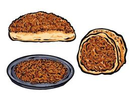 Beef floss bread and dish food illustration collection set isolated on horizontal white background. Simple flat cartoon art styled drawing. vector