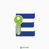Logo design graphic concept creative abstract premium stock initial 3D E font with house door key. Related to monogram typography home property vector