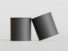 Plastic tin paint pack black color realistic texture on gray background photo