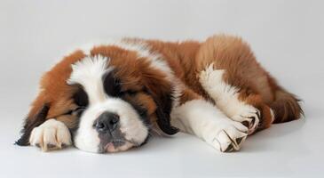 Adorable Saint Bernard Puppy Sleeping On White Background photo