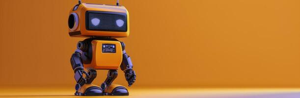 A Vintage Robot Posing on a Smartphone Against an Orange Background photo