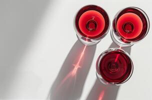 Three Glasses of Red Wine on White Background photo