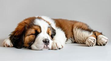 Adorable Saint Bernard Puppy Sleeping On White Background photo