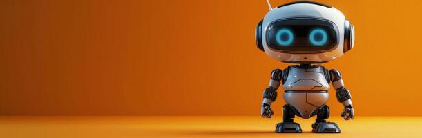 A Vintage Robot Posing on a Smartphone Against an Orange Background photo