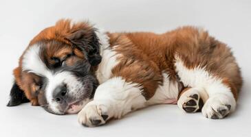 Adorable Saint Bernard Puppy Sleeping On White Background photo