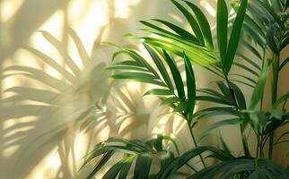 Sunlight Filtering Through Palm Leaves on a Wall photo