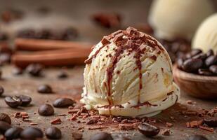 Creamy Vanilla Ice Cream With Chocolate Drizzle and Star Anise photo