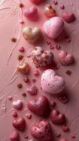 Close Up of Hearts on Pink Surface photo