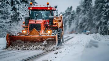Snow Plow Clears Snowy Road photo
