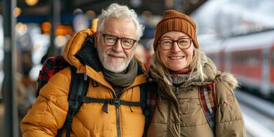 Man and Woman Standing by Train photo