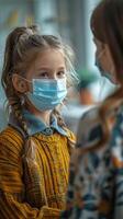 Young Girl in Face Mask and Doctors Coat photo
