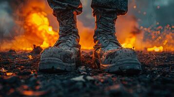 Person Standing in Front of Fire photo