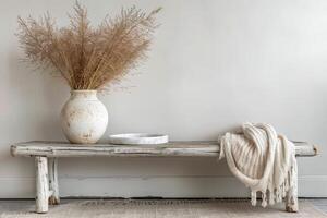 White Vase on Wooden Table photo