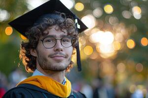 Man in Graduation Cap and Gown photo