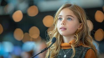 Young Girl Speaking at Podium photo