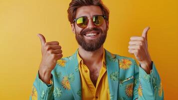 Bearded Man With Glasses Giving Thumbs Up photo