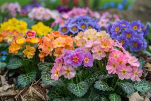 Cluster of Flowers Growing in Soil photo