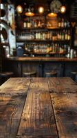 Close Up of Wooden Table in Restaurant photo