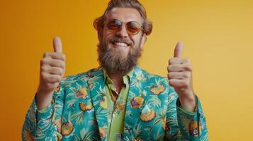 Bearded Man With Glasses Giving Thumbs Up photo