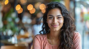 Woman Working on Laptop at Table photo