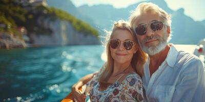 Man and Woman Taking Selfie on Cruise Ship photo
