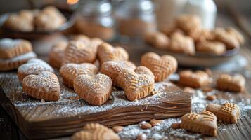Wooden Table Covered With Heart Shaped Cookies photo