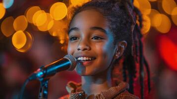 Young Girl Singing Into Microphone photo