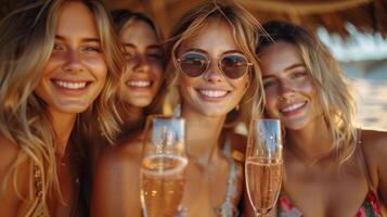 Three Women Sit on Ground With Drinks photo