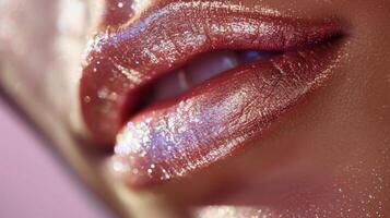 Close-Up of Womans Lips With Glitter photo