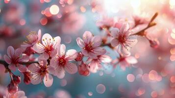 Pink Flowers on Branch photo