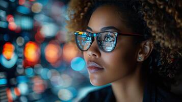 Woman Wearing Glasses Looking at Computer Screen photo