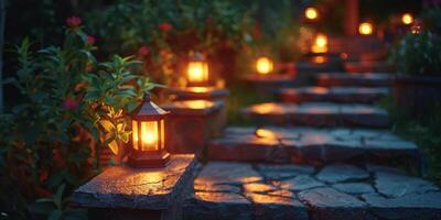 Stone Path Illuminated by Lit Candles photo