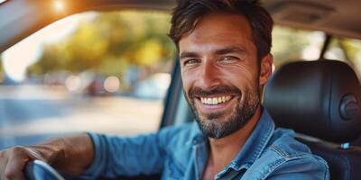 Man Smiling in Car photo