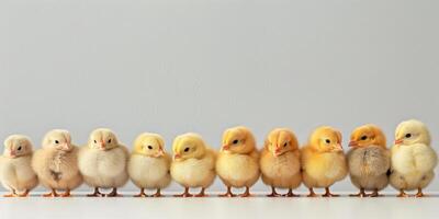 Group of Small Yellow Chickens Standing Together photo