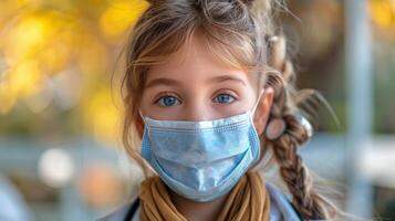 Little Girl in Face Mask With Nurse photo